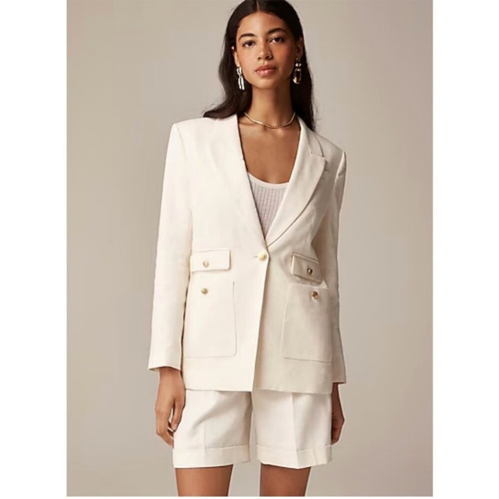J.Crew $248 Vivienne Blazer Stretch Linen Blend Ivory Size 6 BZ861